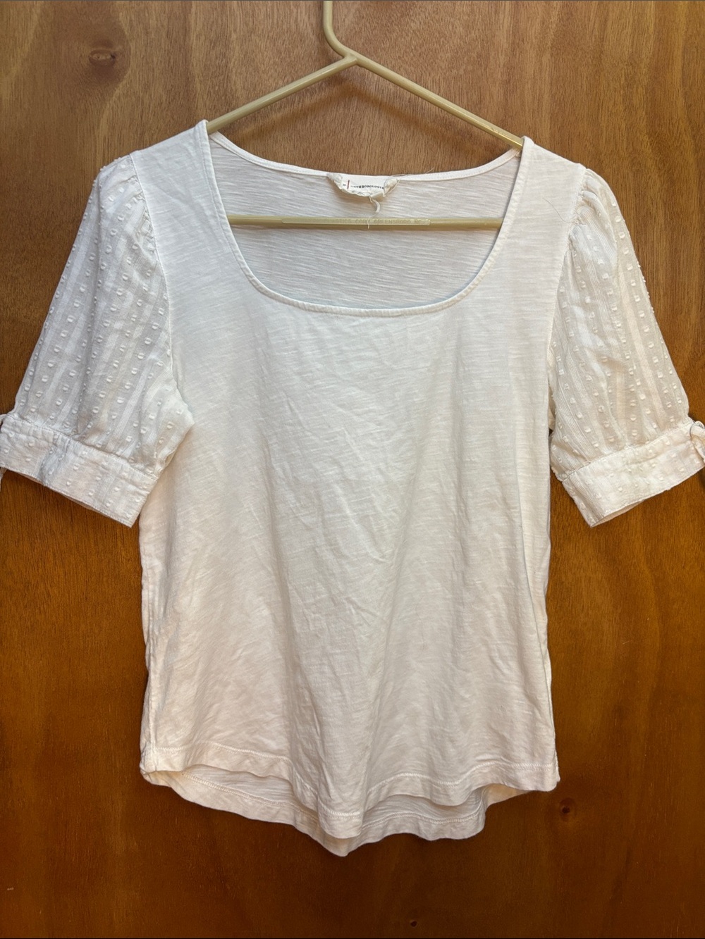 Anthropologie White Scoop Neck Textured Tie Sleeve Tee